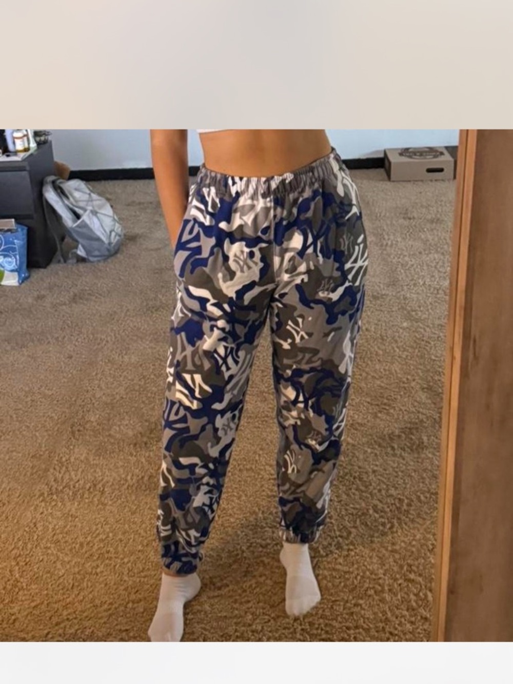 Madhappy Blue & Gray Camo Elastic Waist sweatpants